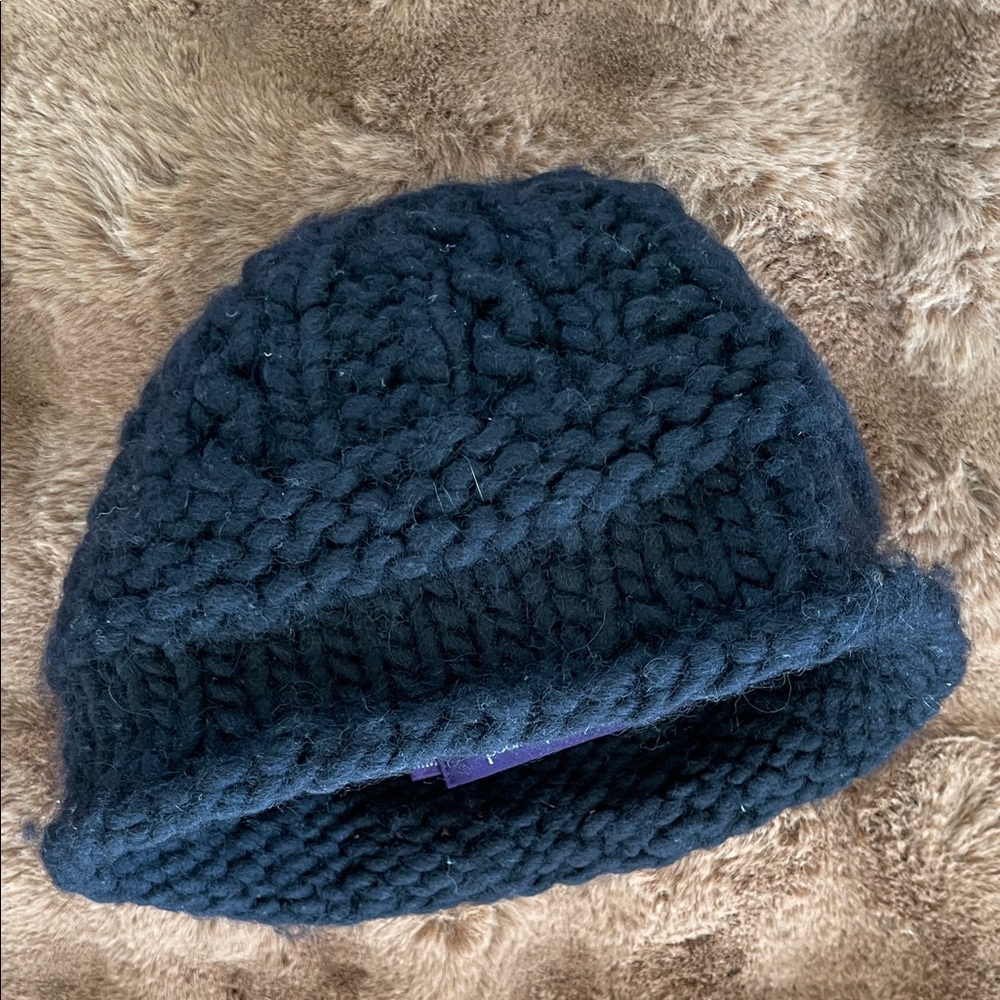 Ralph Lauren Purple Label Chunky Knit Black Beanie One Size